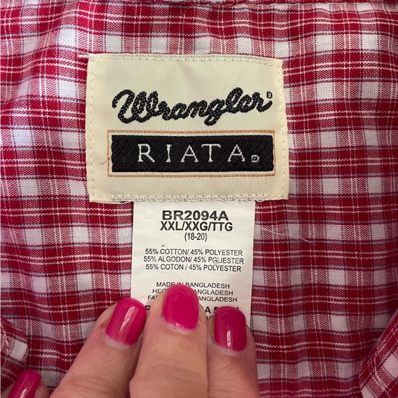 Wrangler Riata Boys Button Down Collar Red White Plaid Long Sleeve Size XXL - Picture 5 of 8